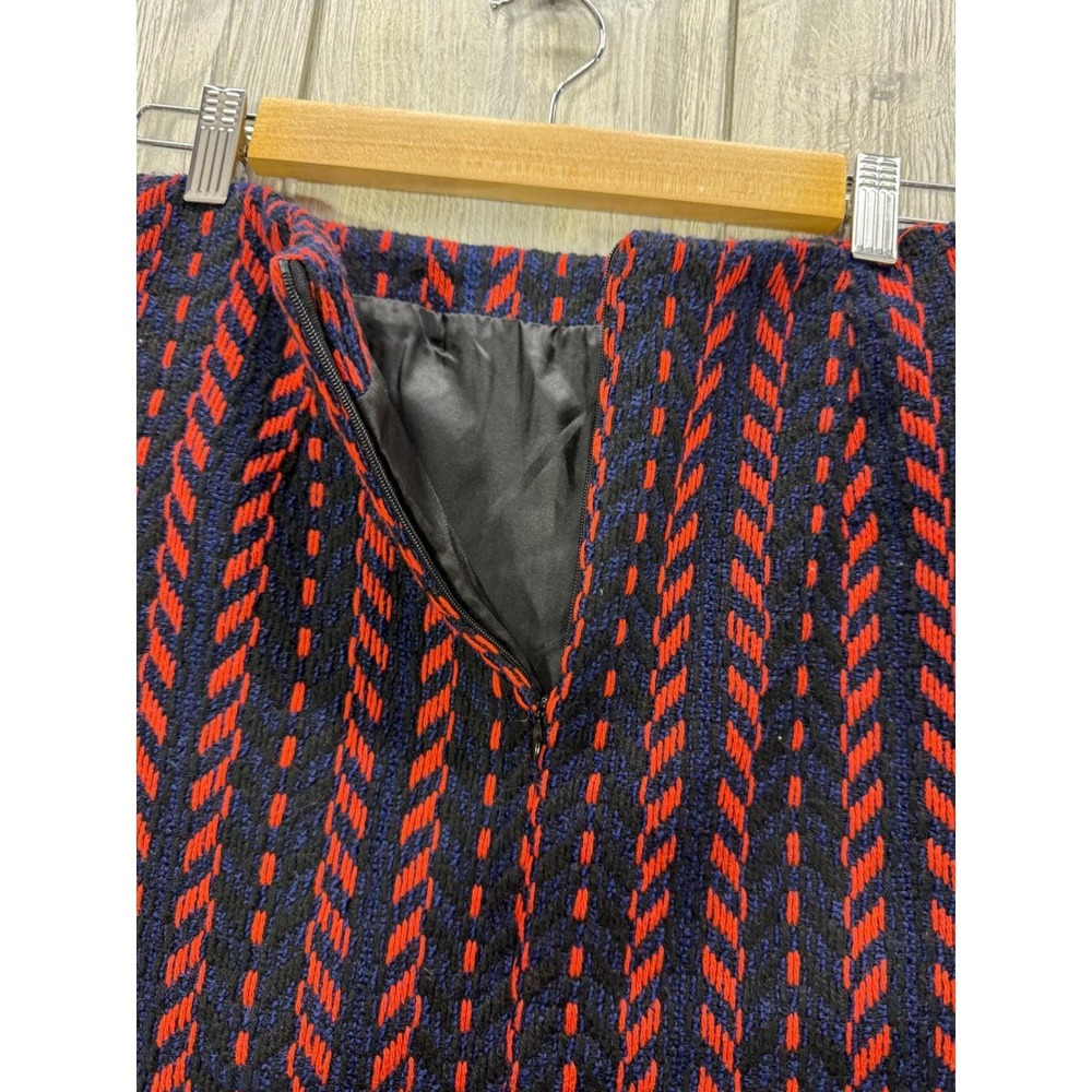 Gracia Textured Knit Mini Skirt Orange Navy Blue Chevron Pencil Skirt Lined - Picture 14 of 14